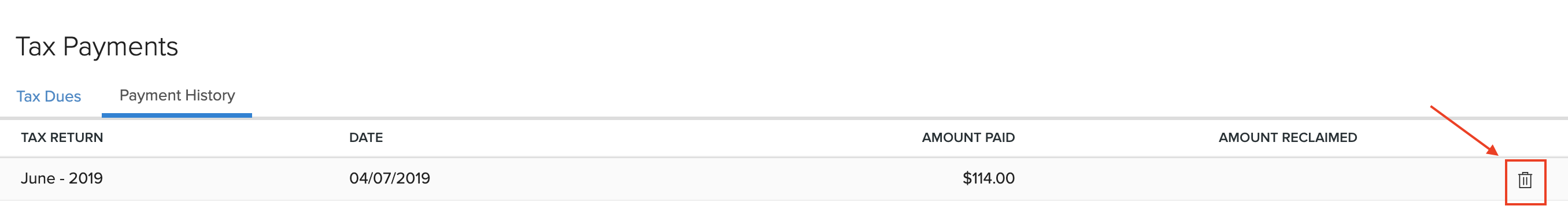 Delete Tax Payment