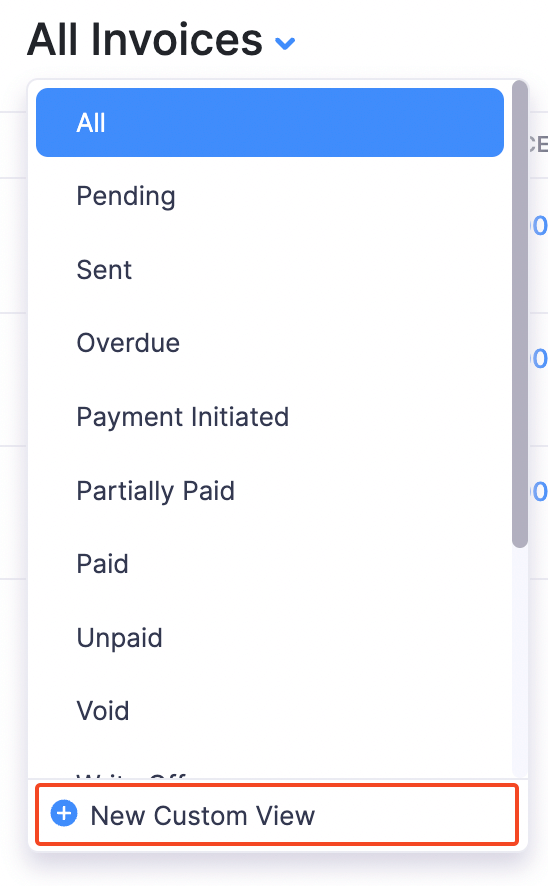 Invoices - Create New Custom View