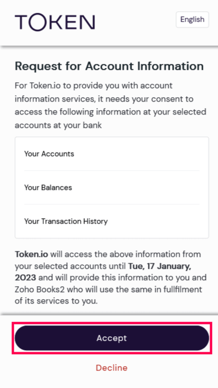 Token's request for account information
