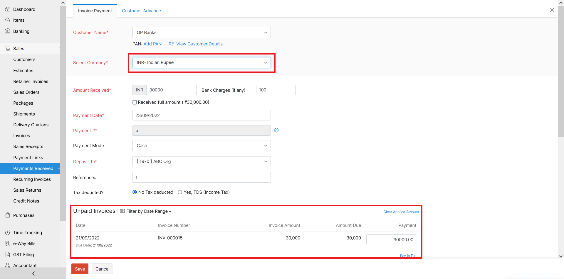 How to record payment received in a particular currency