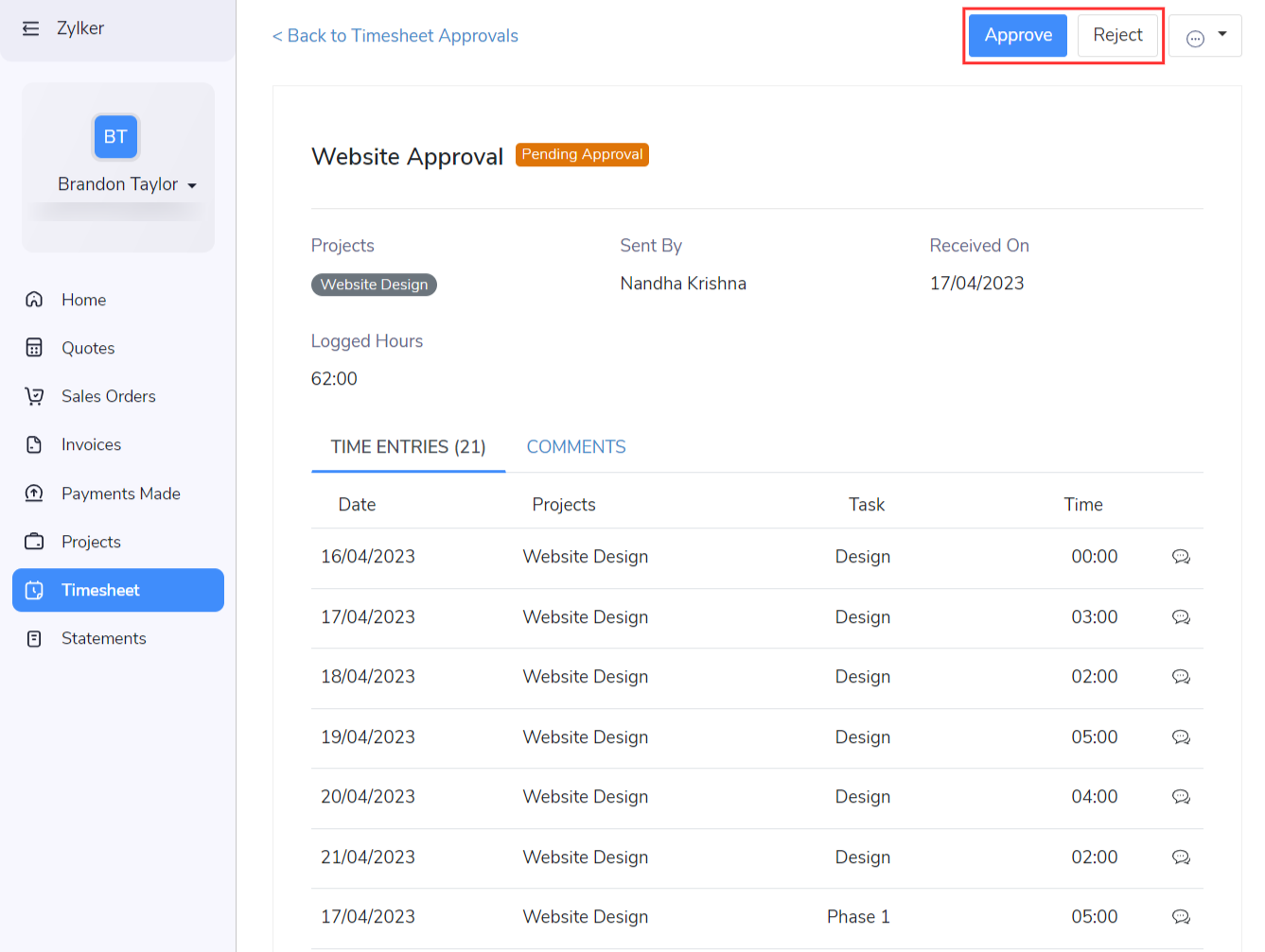 Timesheet Approval