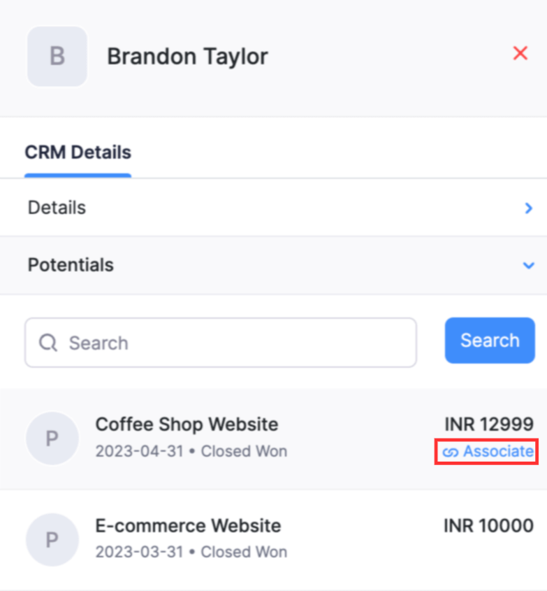 Click Associate next to the potential