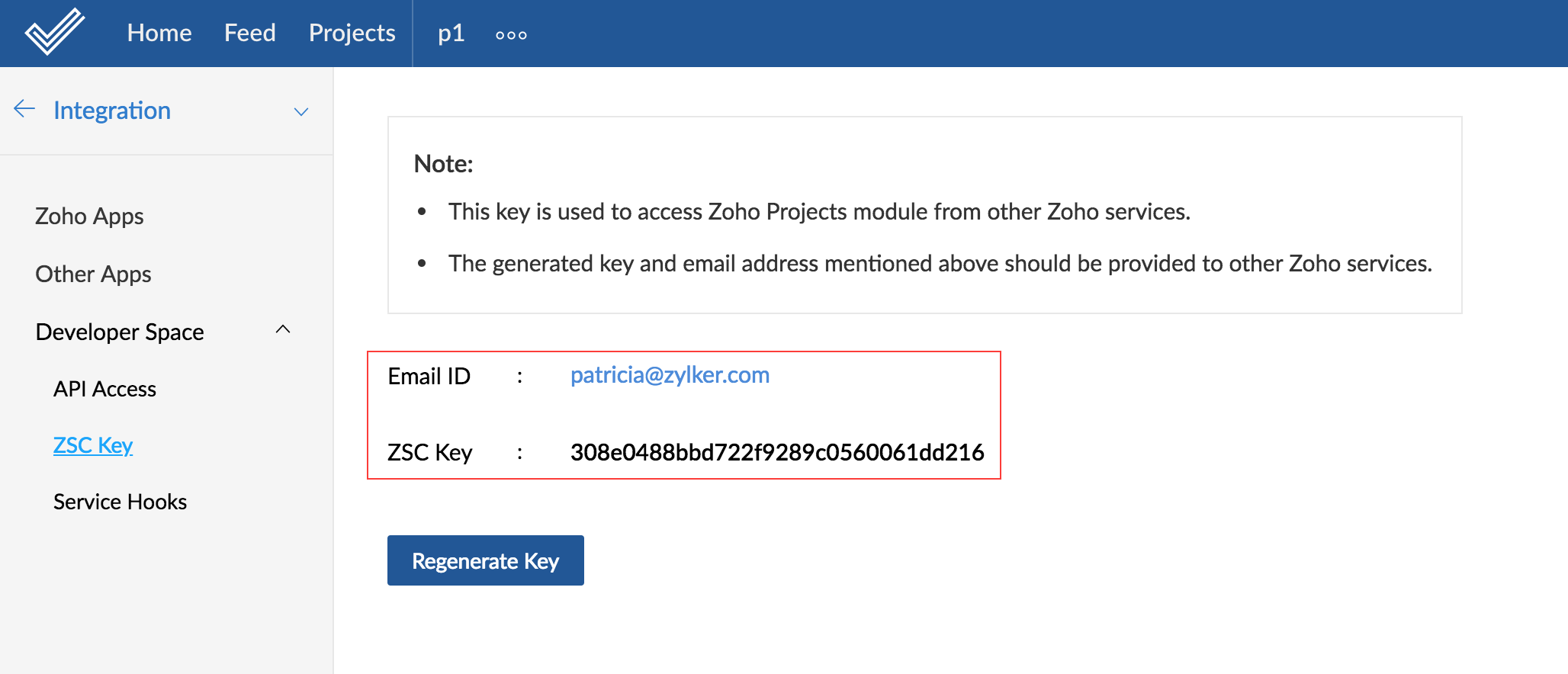 Zoho Projects ZSC Key