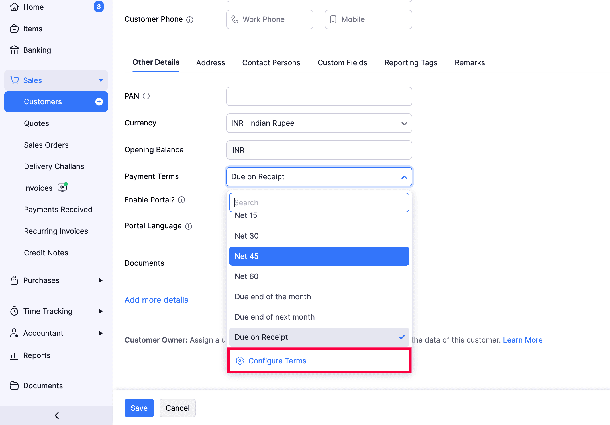 Configure Payment Terms