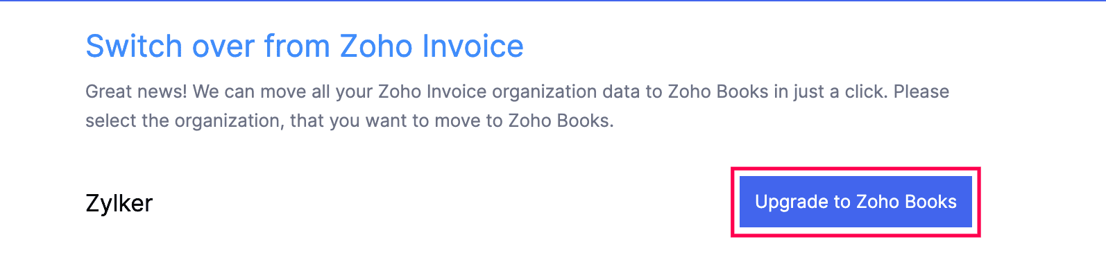 Upgrade to Zoho Books