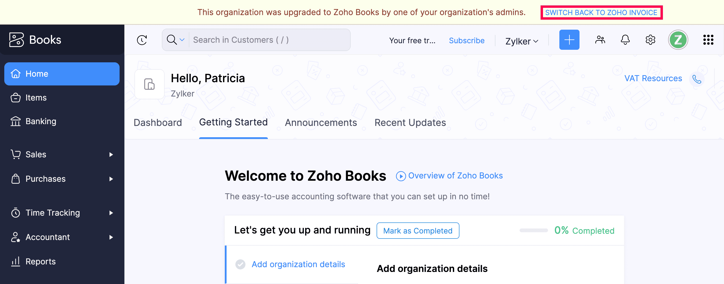 Upgrade to Zoho Books