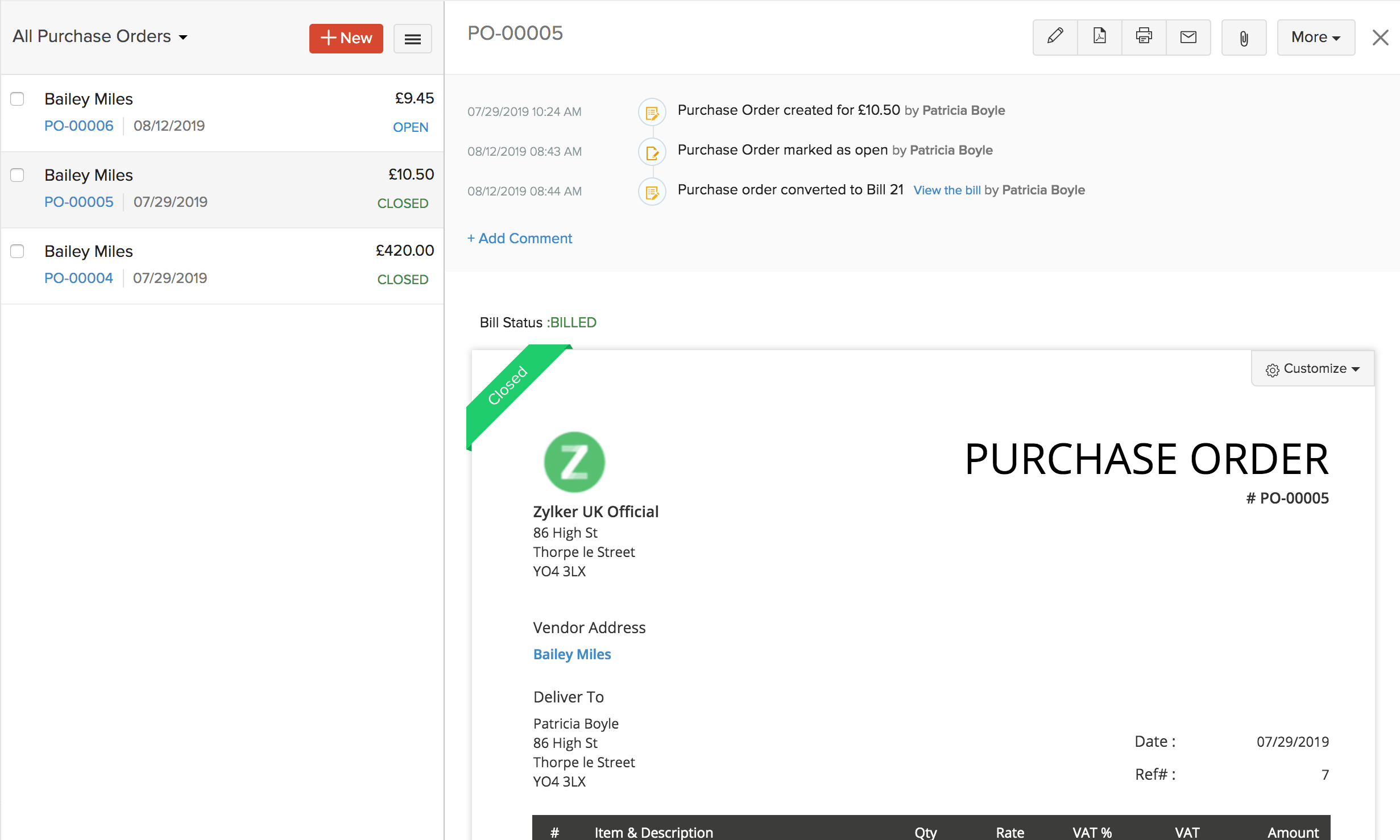 View Purchase Orders