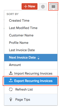 Export Recurring Invoices