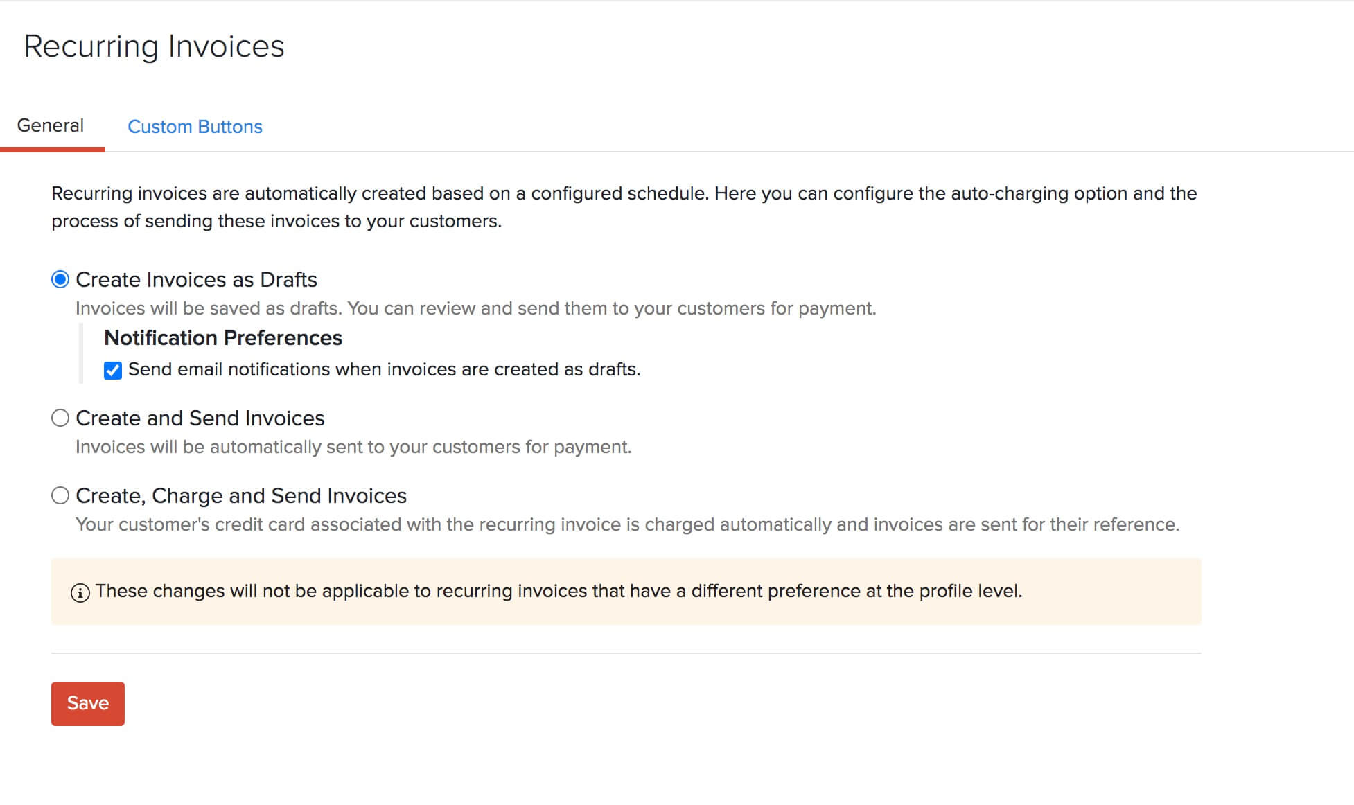 Recurring Invoice Preferences