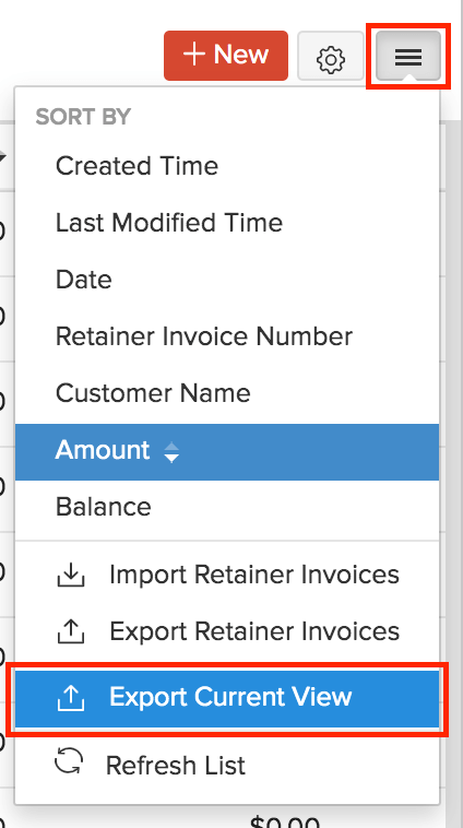 Export Custom View Retainer Invoices