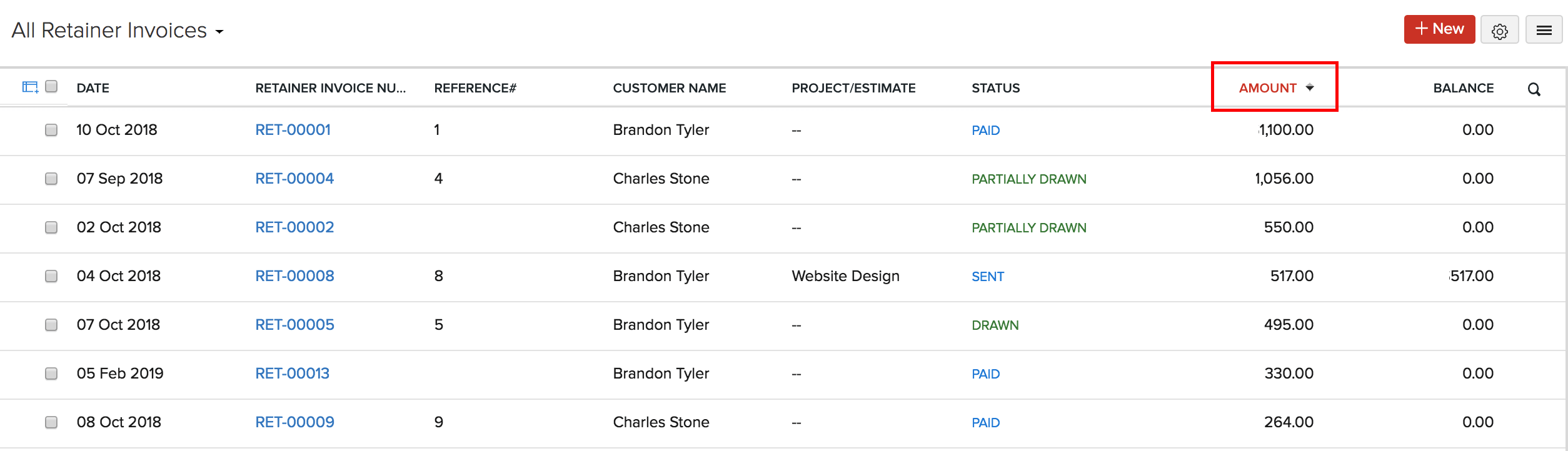 Sort Retainer Invoices