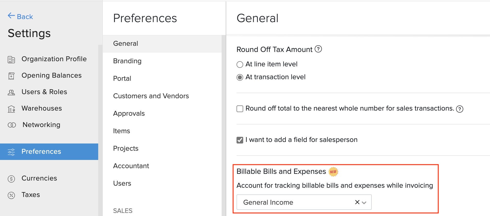 Billable Bills Preference