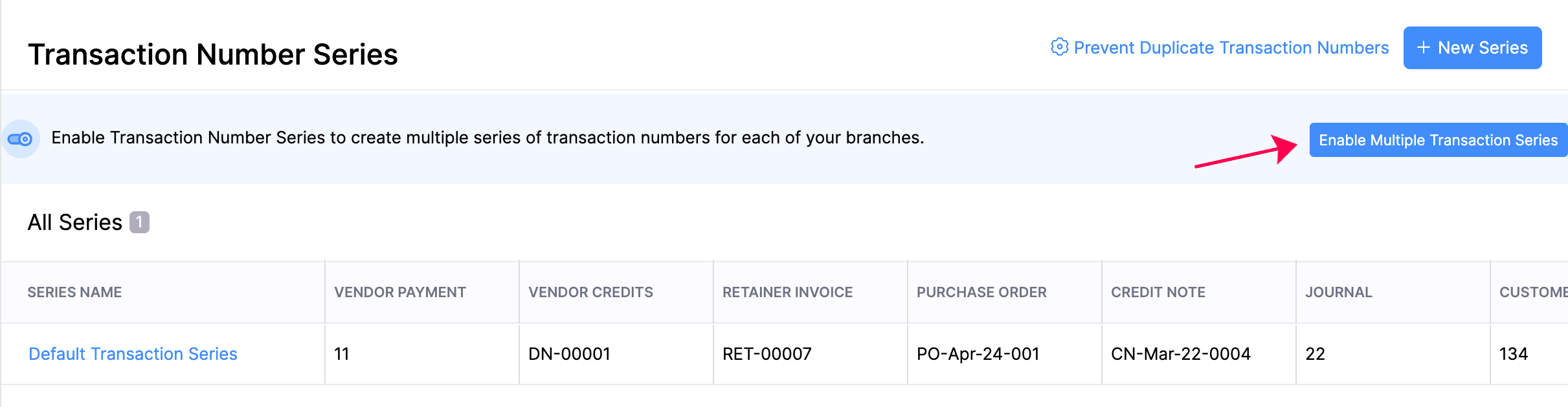 Enable Transaction Series