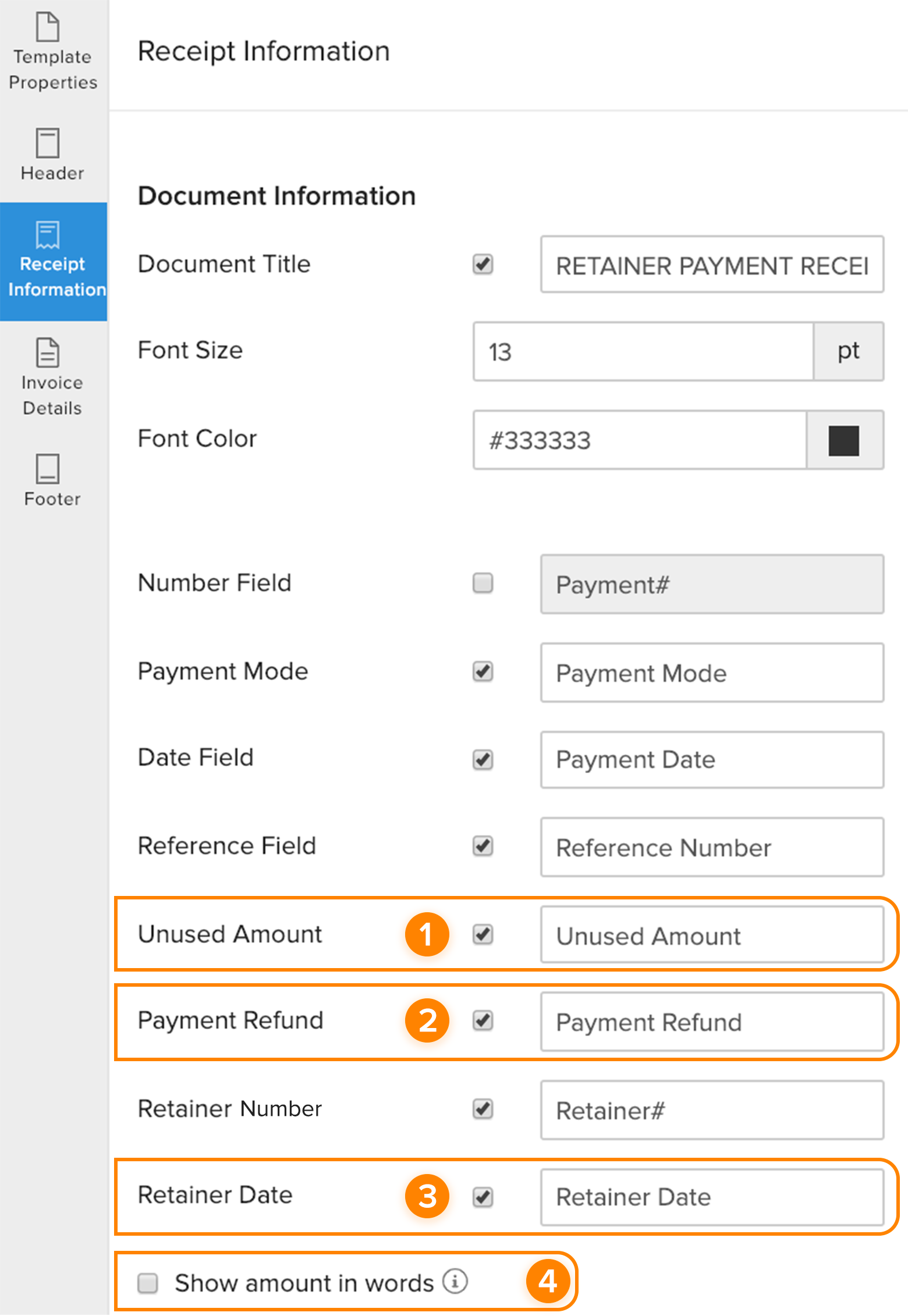 Template Retainer Payment Receipts