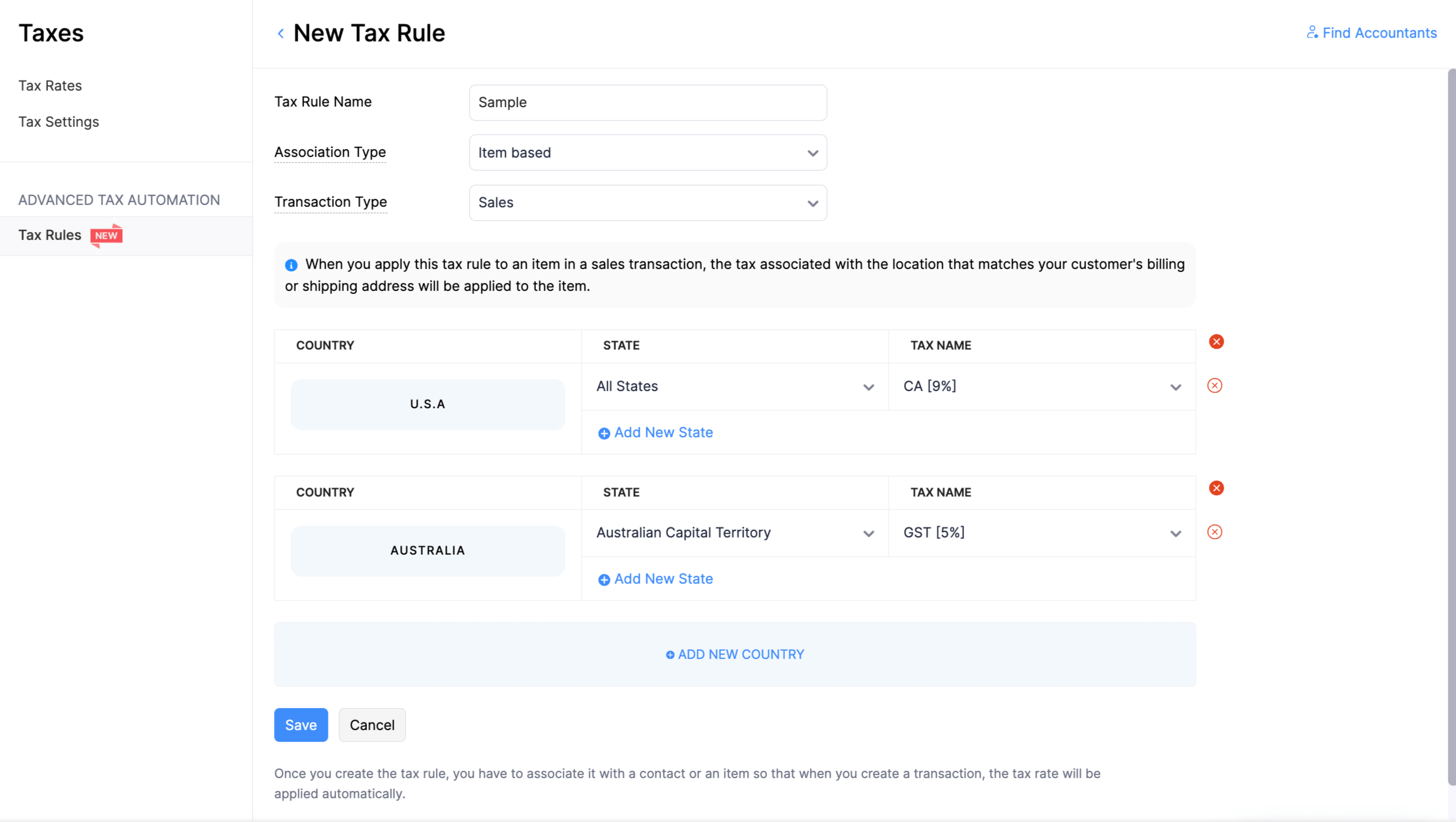 Create product based tax rules