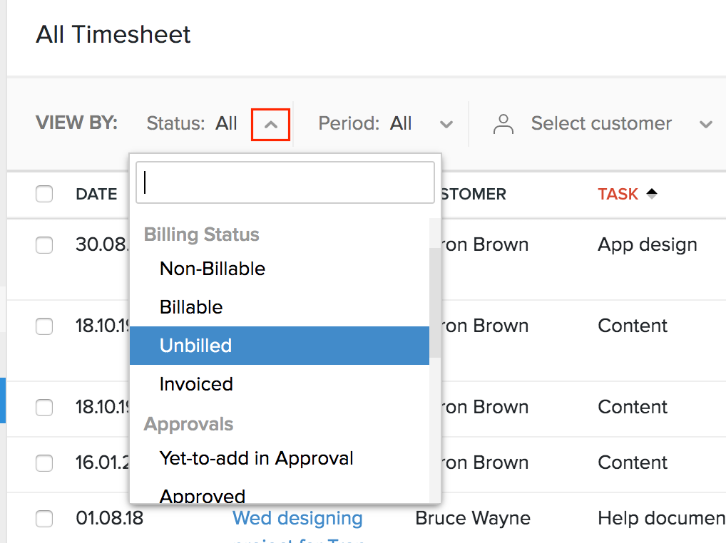 Filter Timesheet