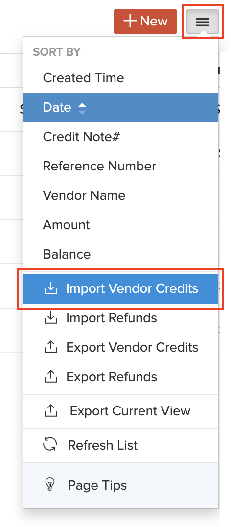 Import Vendor Credits