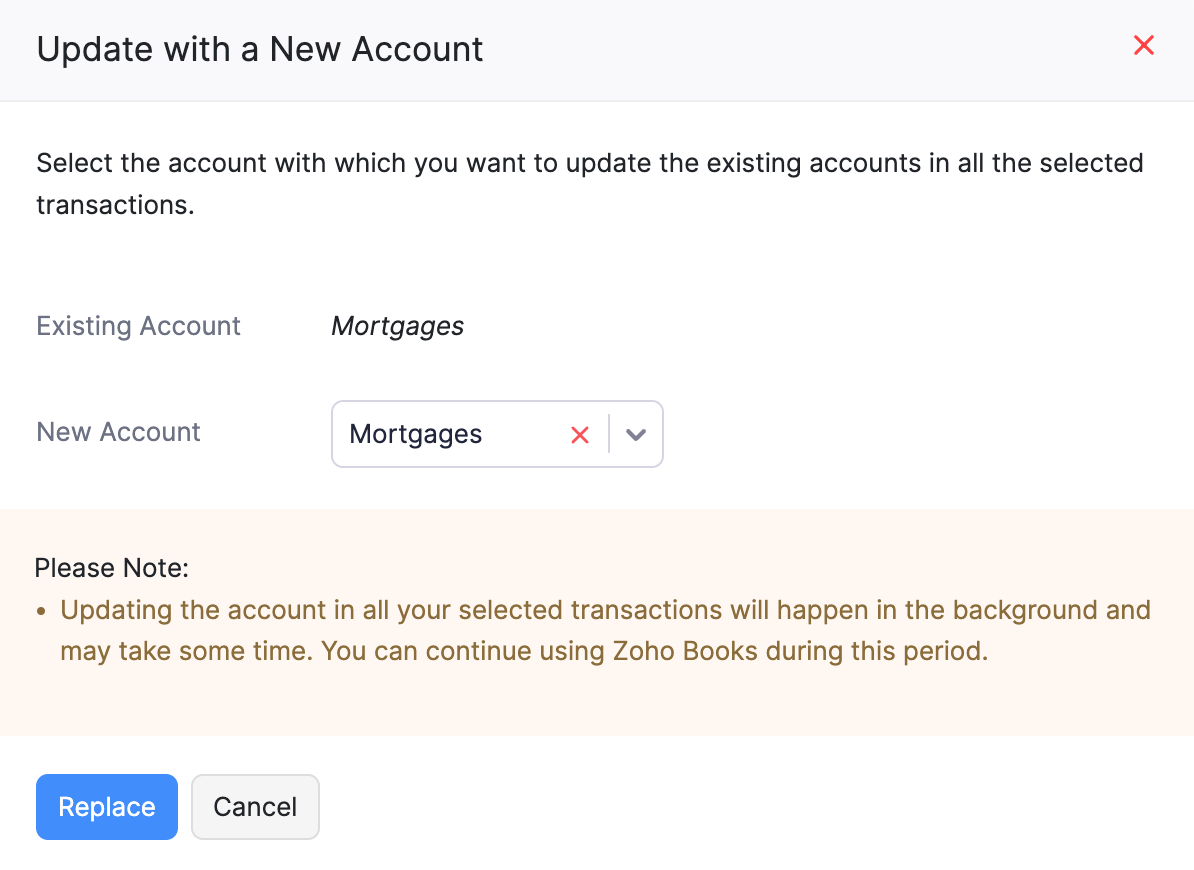 Select Mortgages as the new account