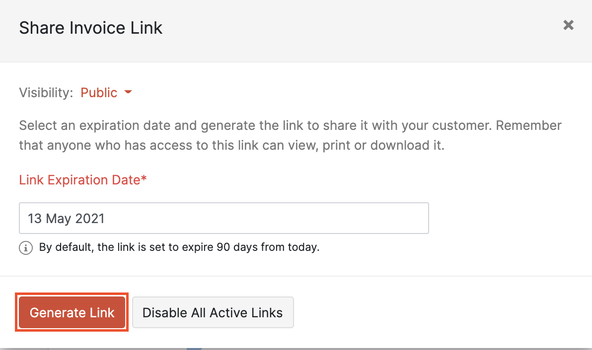 Generate share link for invocie.