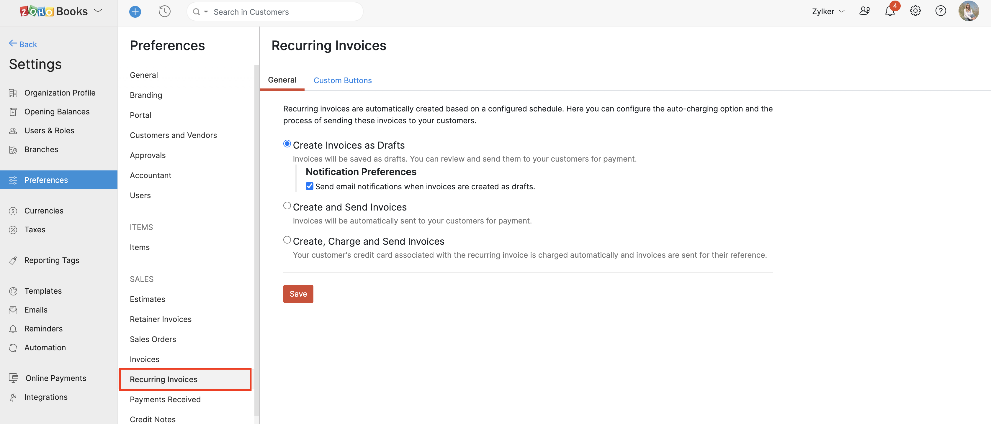 Configure how you send recurring invoices.