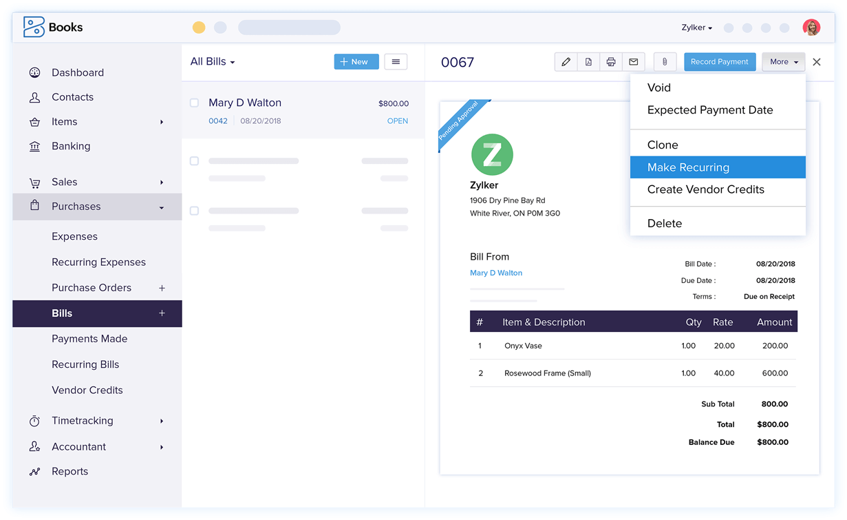 Recurring Bills - Online Billing Management Software | Zoho Books
