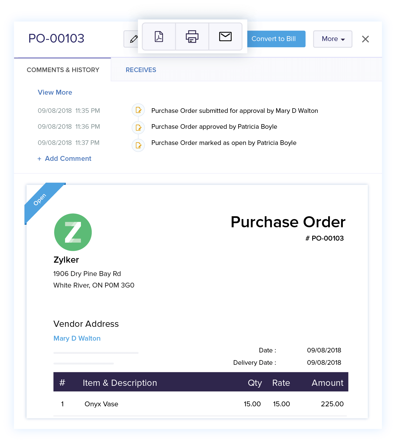 Share Purchase Orders - Best Purchase Order Software | Zoho Books