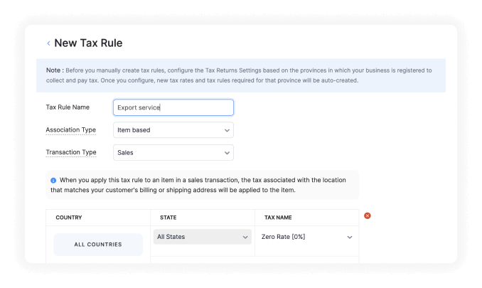 Apply custom tax rules to certain contacts and items with Zoho Books small business accounting software