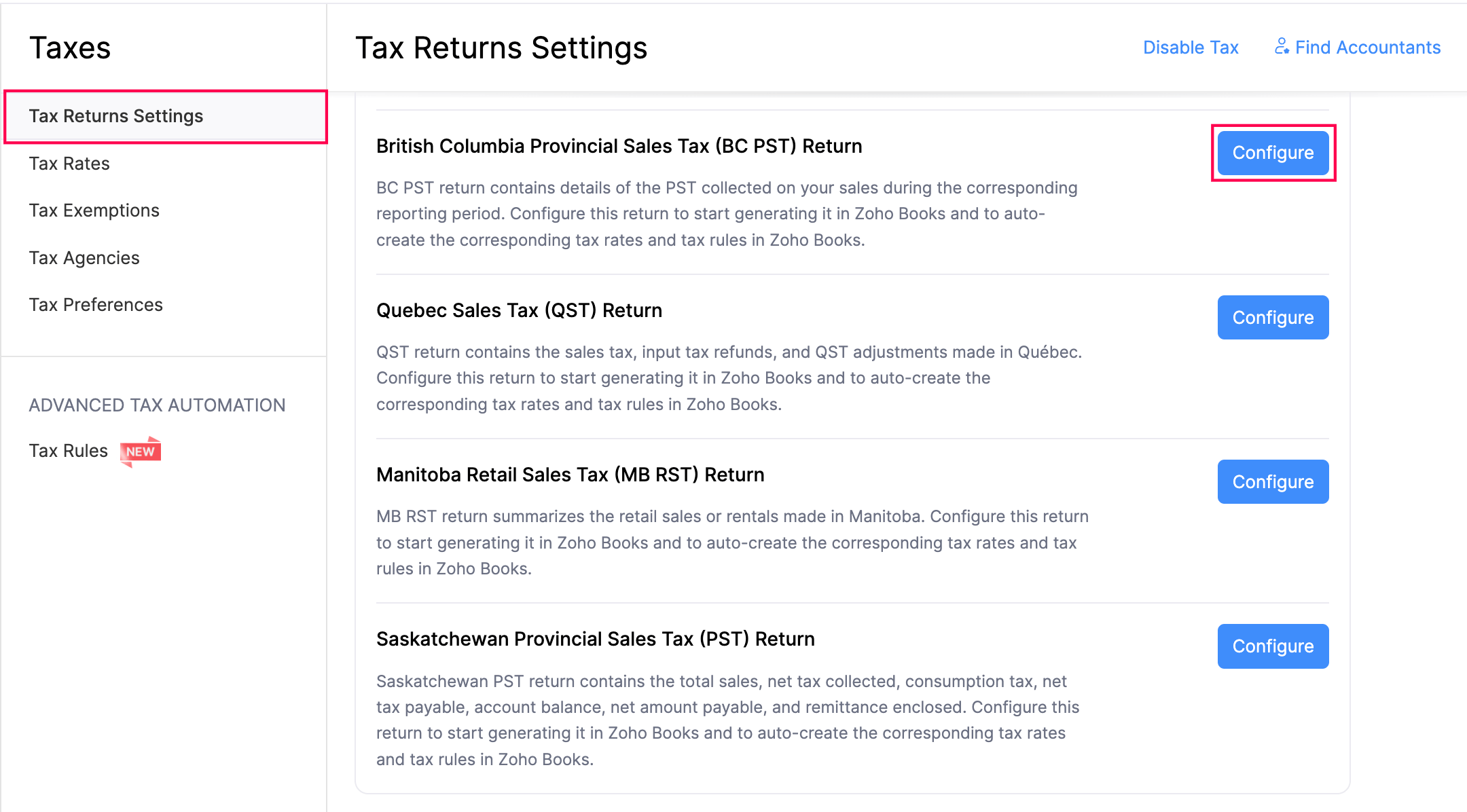 Setting Up Tax Returns