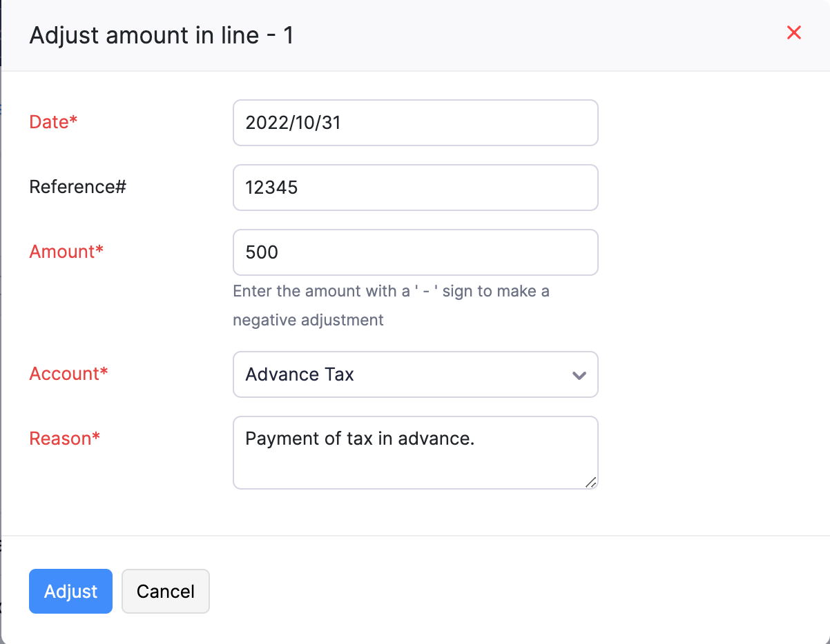 Adjustments - Pop-up