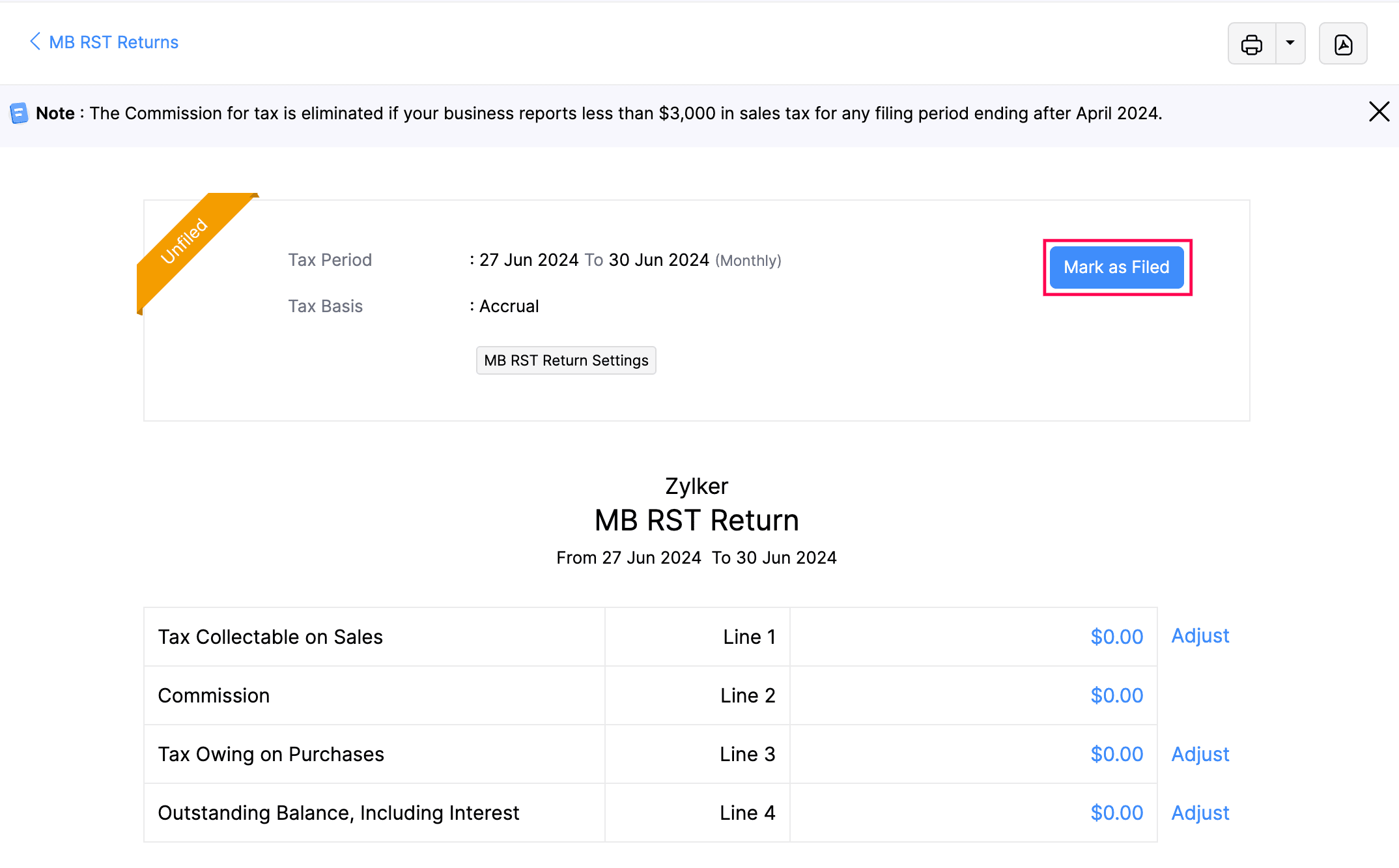 Mark Tax Return as Filed