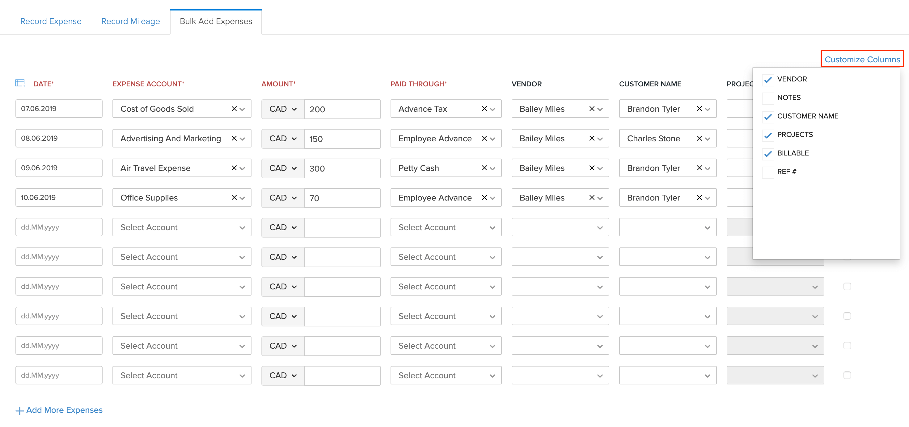 Bulk Expenses