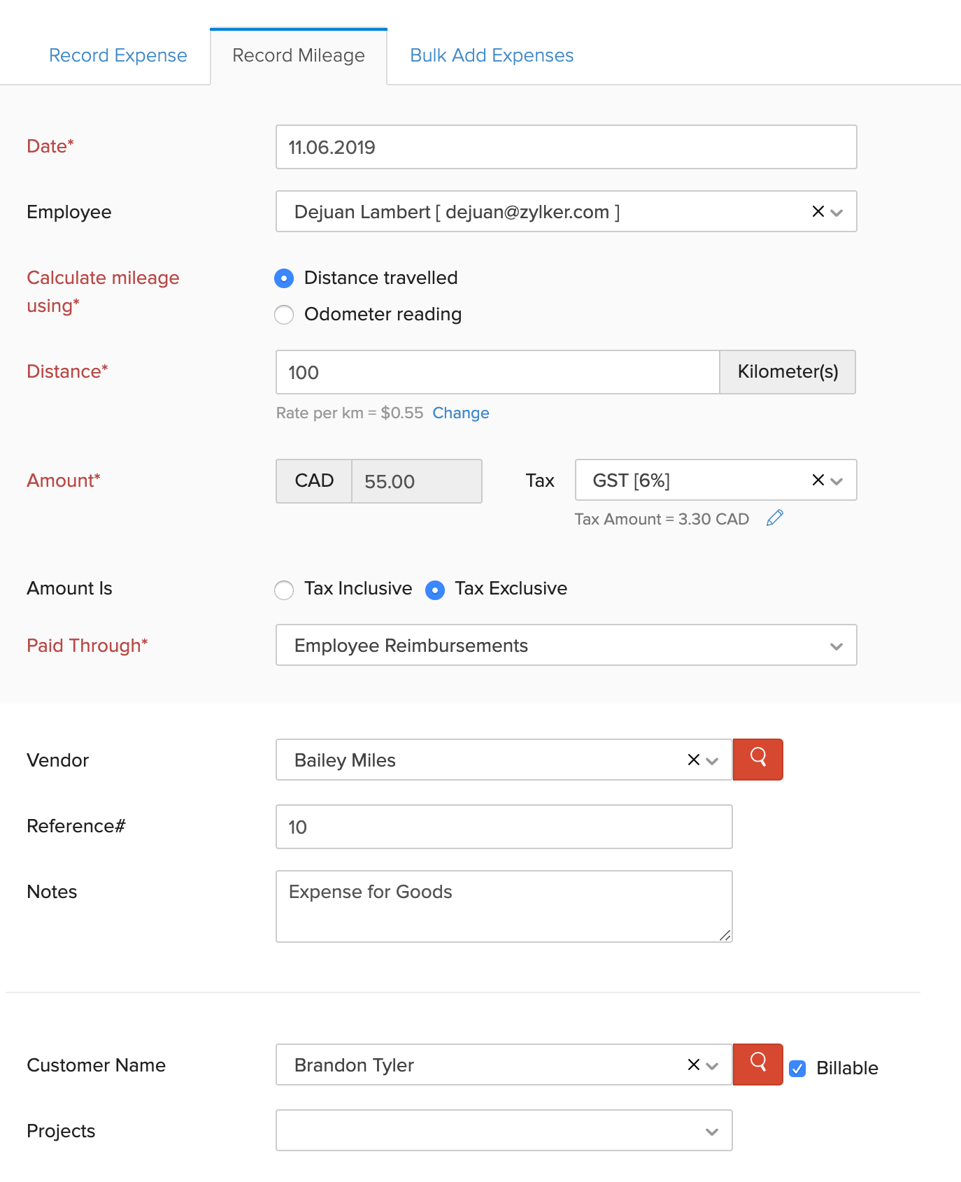 Mileage Expense