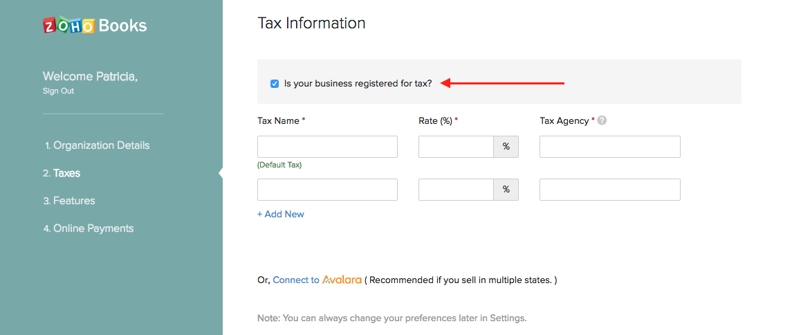 Enable tax button