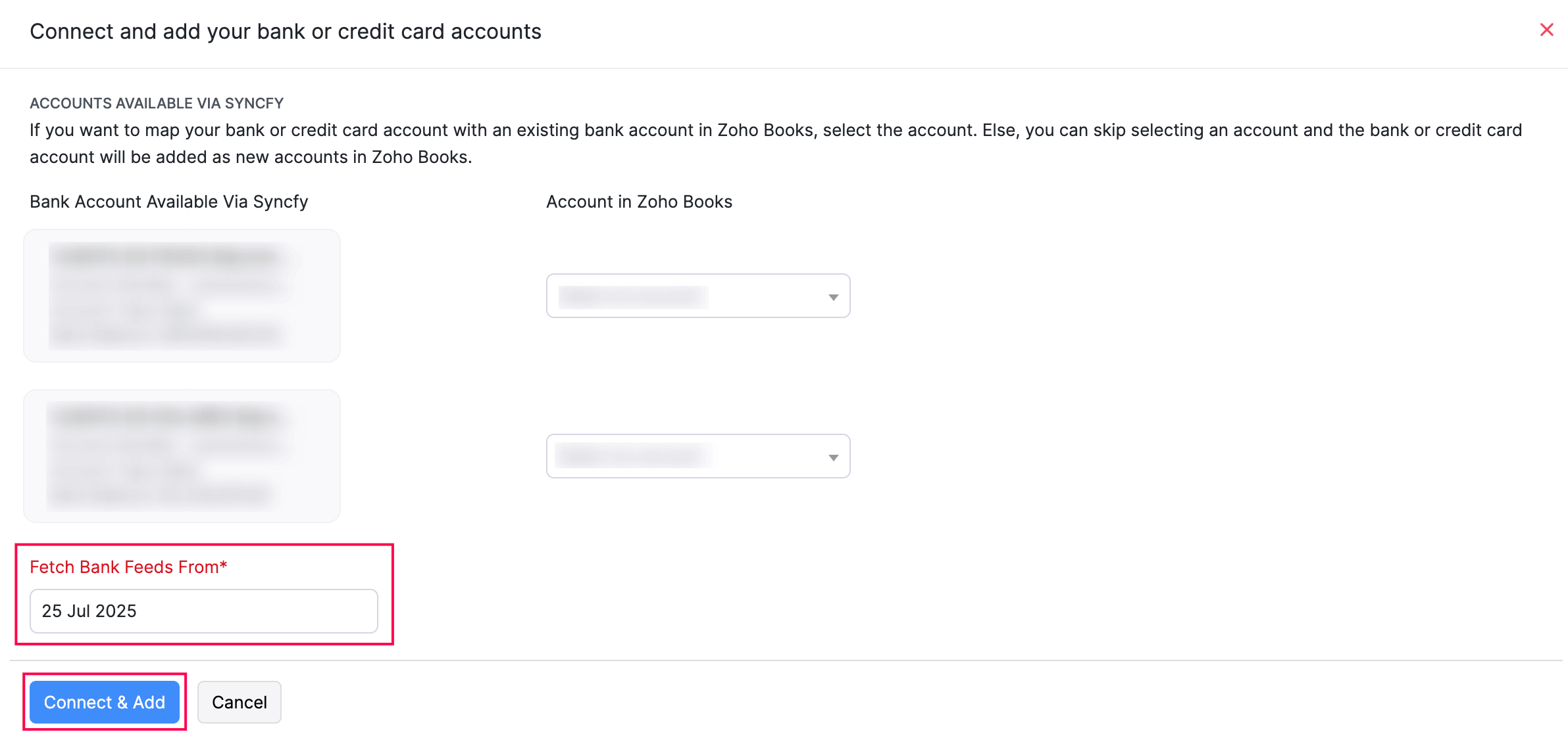 Fetch Bank Feeds and Connect