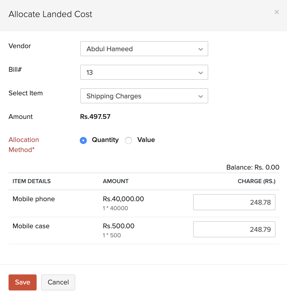 Allocate Landed Costs