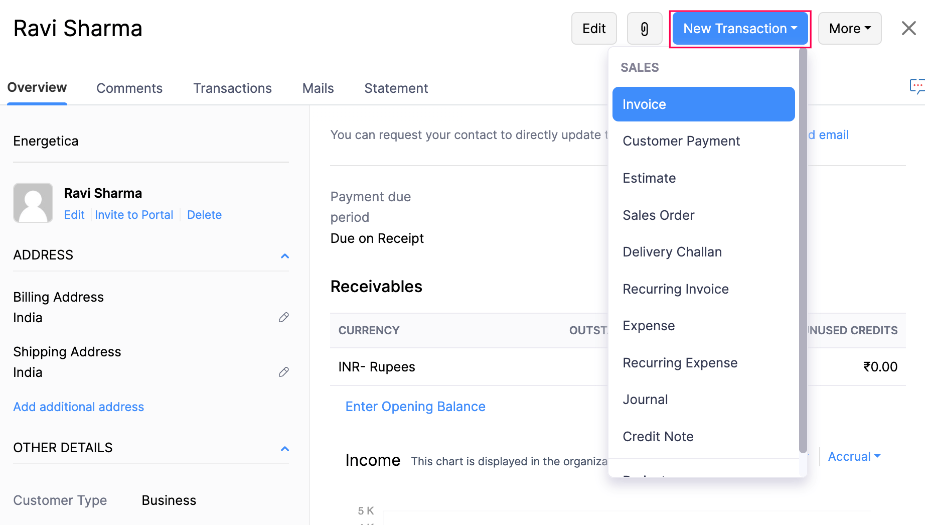 Transactions for Customers