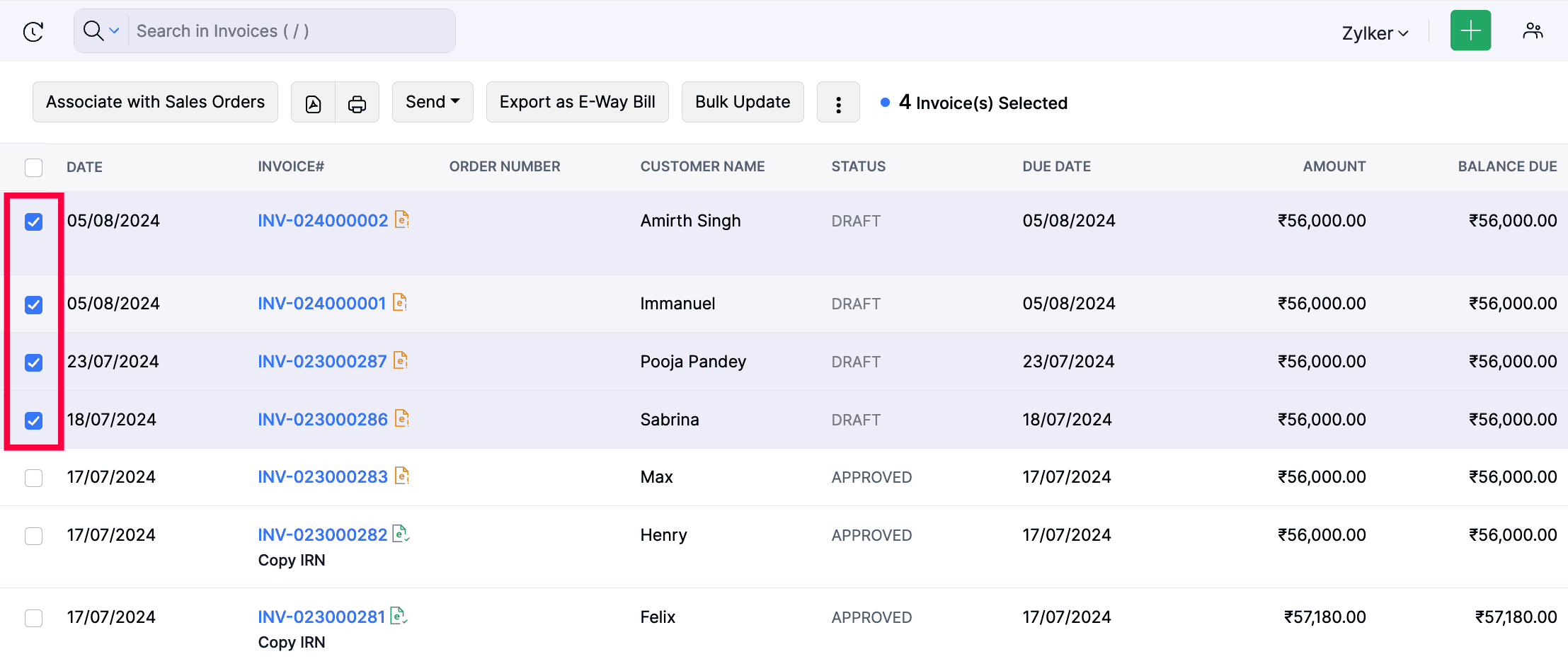 Bulk export e-Invoices