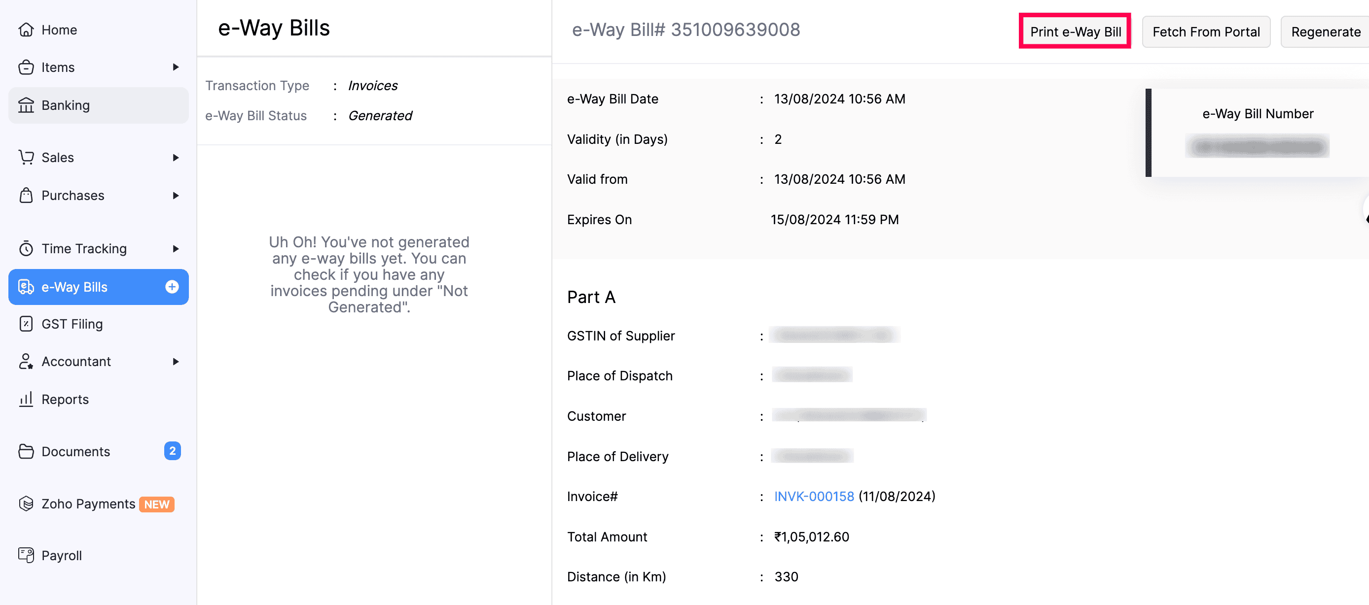 Print e-Way bills