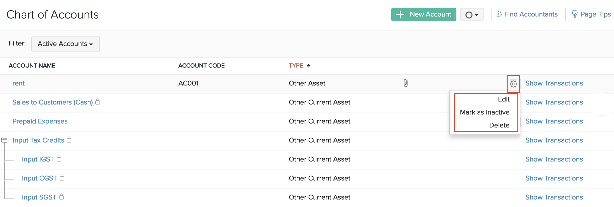 Configure Chart of Accounts