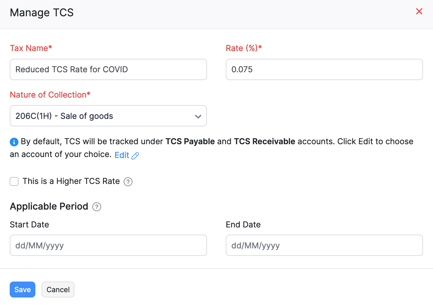 Manage TCS