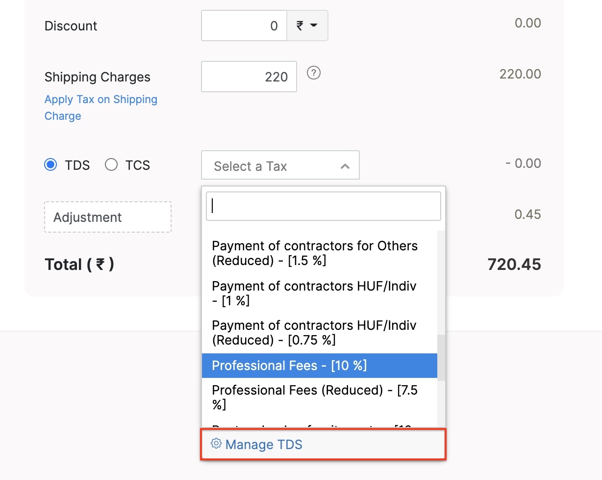 Manage TDS