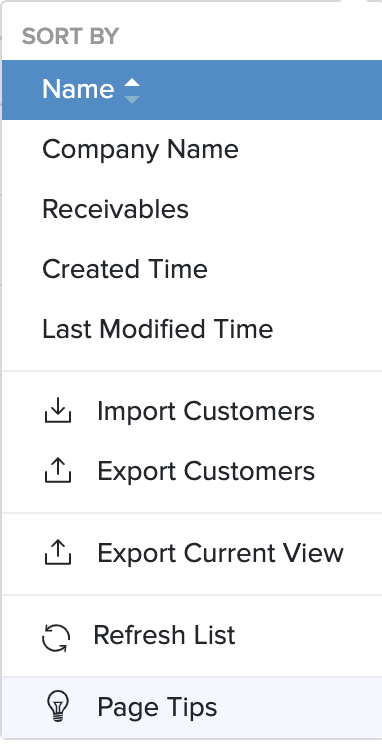 screen shot of a sample menu - export drop down
