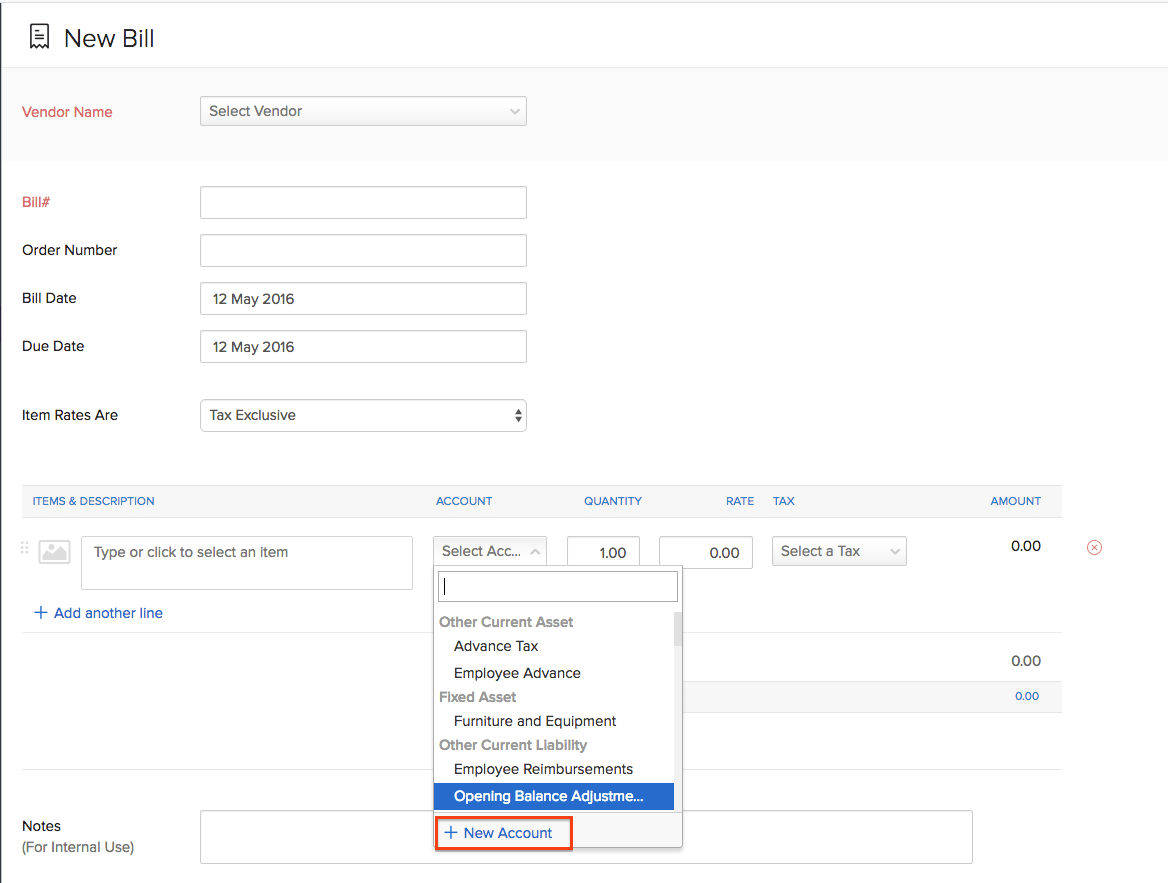 creating new accounts from bills