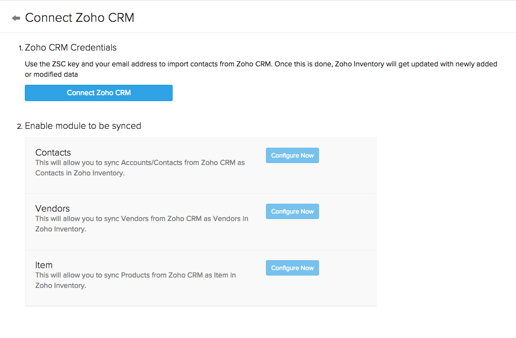 CRM configuration page
