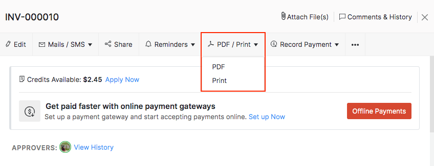 Download PDF or Print Invoice