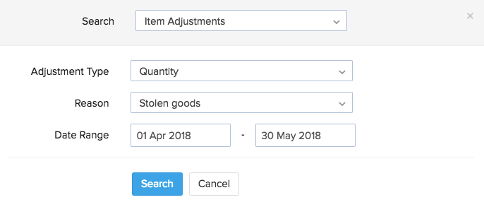 Filters in Advance Search for Item Adjustments