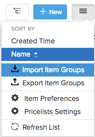 screen shot of the menu icon and drop down highlighting import variants option