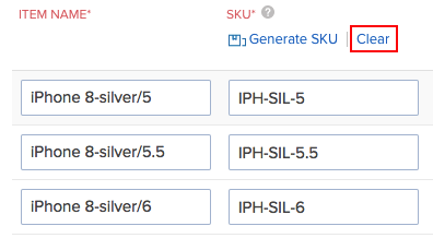 SKU Generated for items