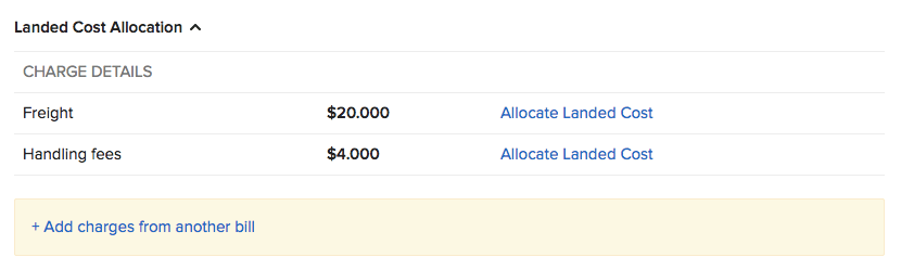 Allocate landed cost on bill