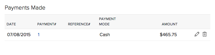 screen shot of payments made tab